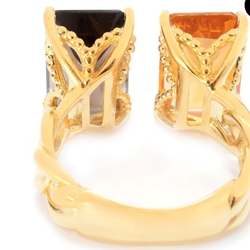 Michael Valitutti 8.15ctw Emerald Cut Citrine & Smoky Quartz Ring Sz 7 - Picture 5 of 10